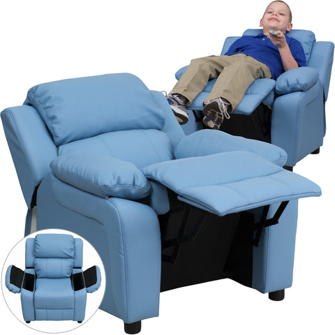 Deluxe Padded Contemporary Kids Recliner with Storage Arms