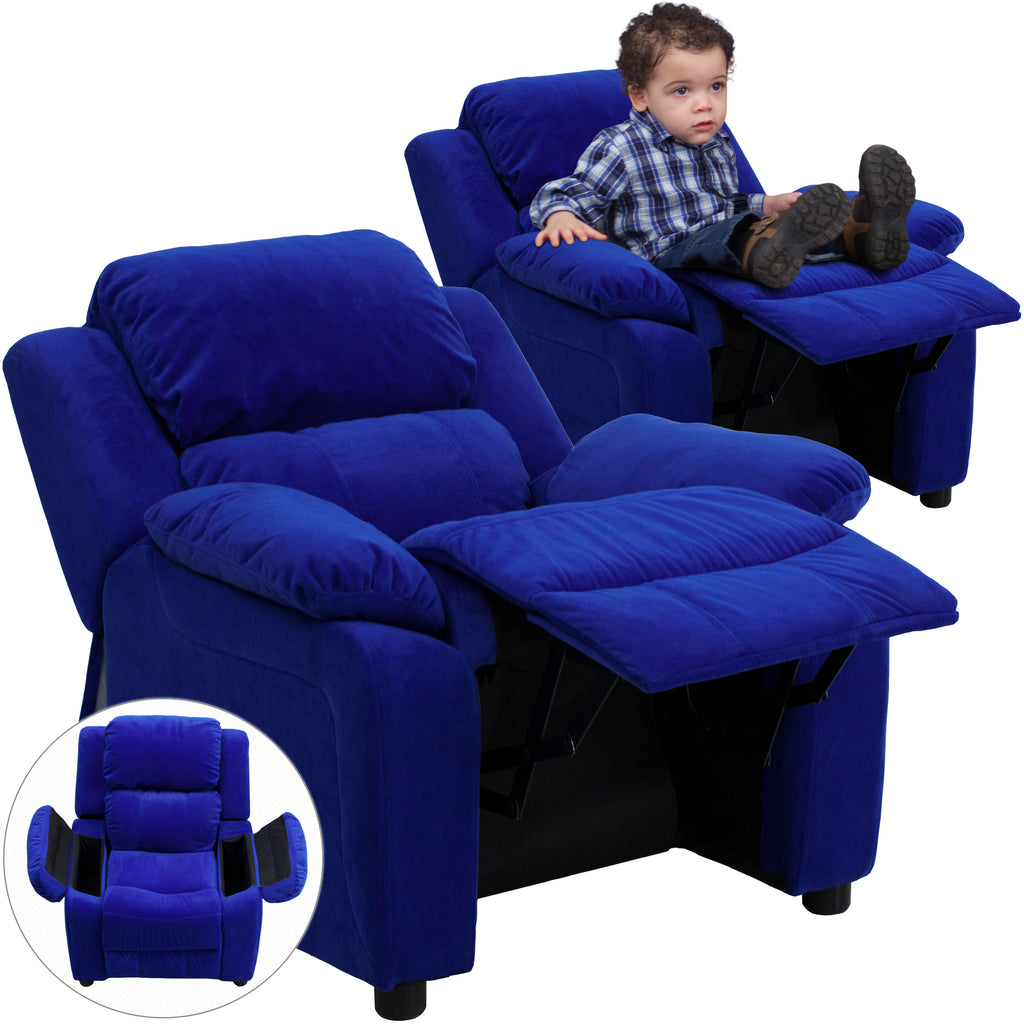 Deluxe Padded Contemporary Kids Recliner with Storage Arms