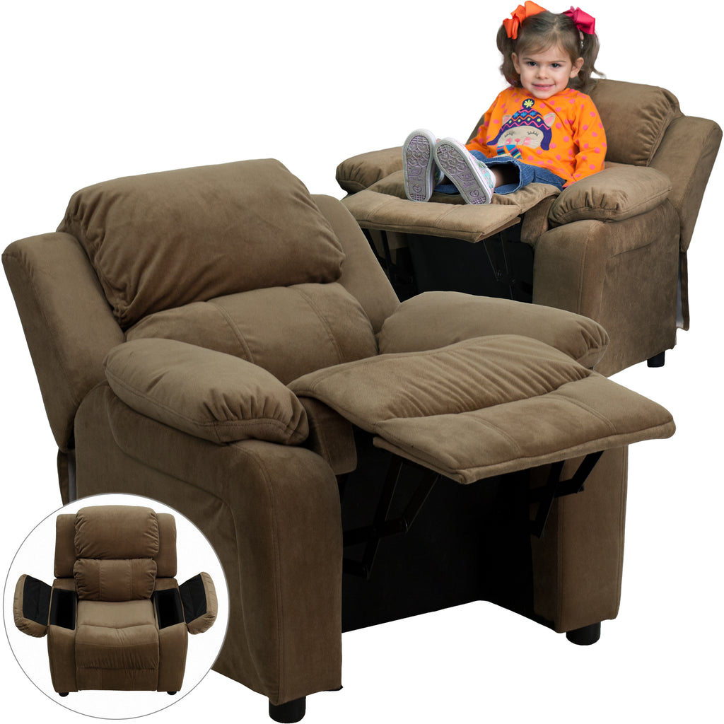 Deluxe Padded Contemporary Kids Recliner with Storage Arms