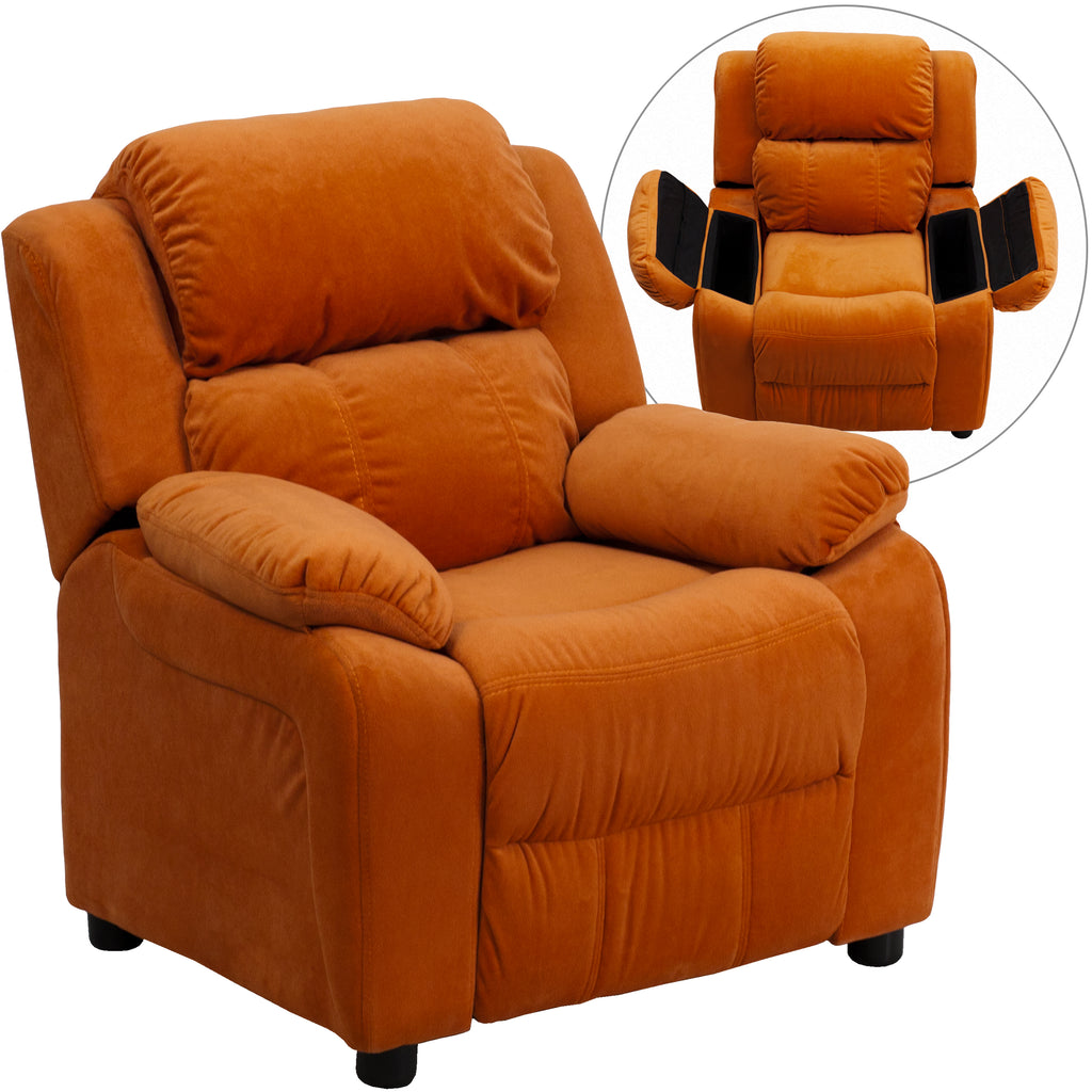 Deluxe Padded Contemporary Kids Recliner with Storage Arms