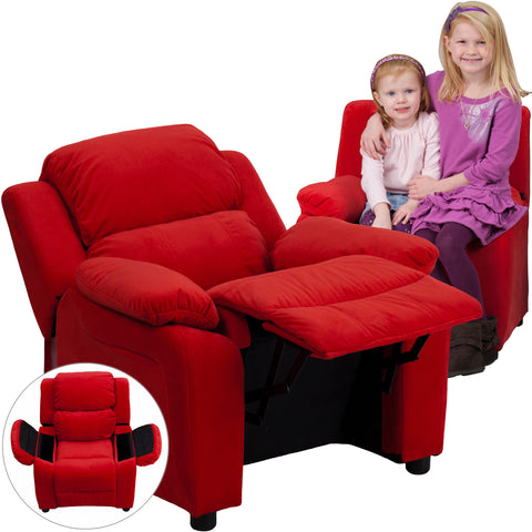 Deluxe Padded Contemporary Kids Recliner with Storage Arms