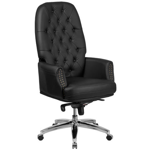 High Back Traditional Tufted Leather Multifunction Executive Swivel Chair with Arms