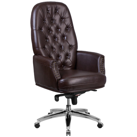 High Back Traditional Tufted Leather Multifunction Executive Swivel Chair with Arms