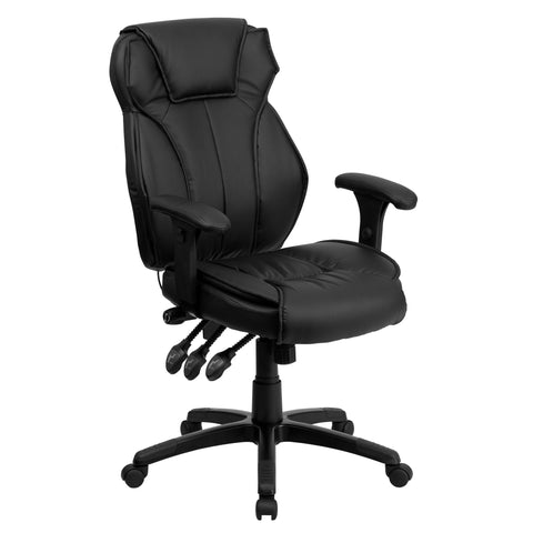 High Back Leather Executive Swivel Office Chair with Triple Paddle Control and Lumbar Support Knob