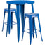 30'' Round Metal Indoor-Outdoor Bar Table Set with 2 Square Seat Backless Barstools