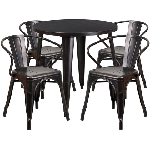 30'' Round Metal Indoor-Outdoor Table Set with 4 Arm Chairs