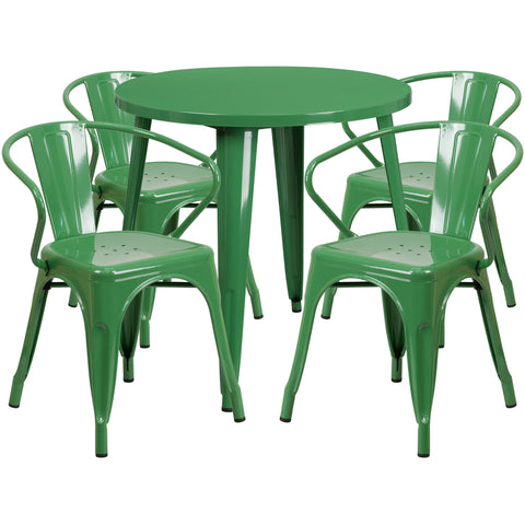 30'' Round Metal Indoor-Outdoor Table Set with 4 Arm Chairs