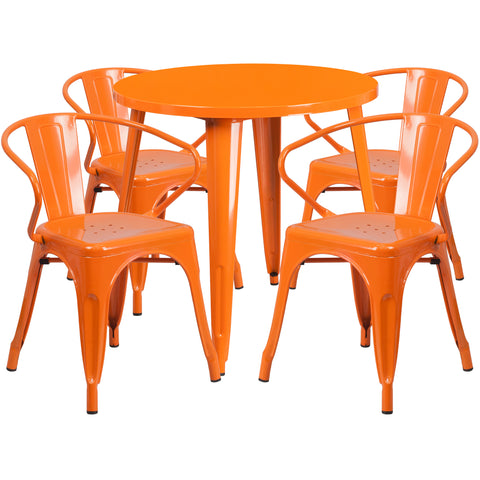 30'' Round Metal Indoor-Outdoor Table Set with 4 Arm Chairs