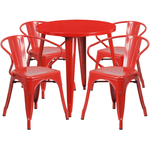 30'' Round Metal Indoor-Outdoor Table Set with 4 Arm Chairs