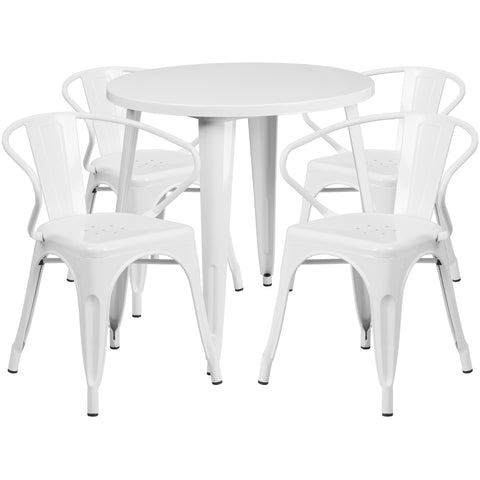 30'' Round Metal Indoor-Outdoor Table Set with 4 Arm Chairs