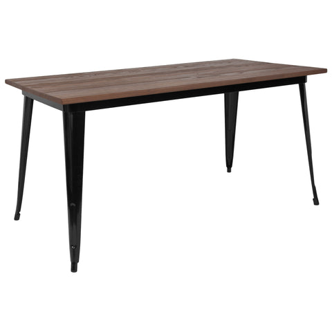 30.25"" x 60"" Rectangular Metal Indoor Table with Rustic Wood Top