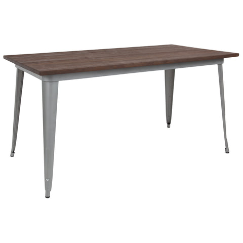 30.25"" x 60"" Rectangular Metal Indoor Table with Rustic Wood Top