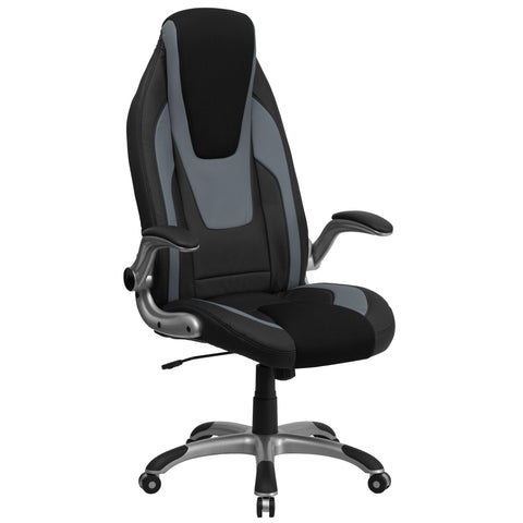 High Back Vinyl Executive Swivel Office Chair with Mesh Insets and Flip-Up Arms