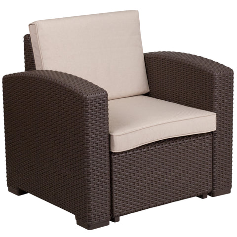 Faux Rattan Chair with All-Weather Cushion