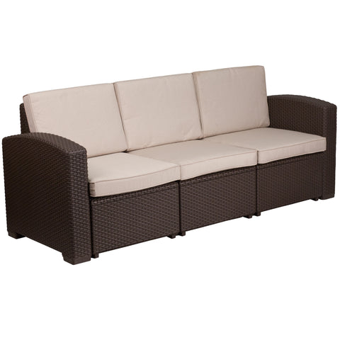 Faux Rattan Sofa with All-Weather Cushions