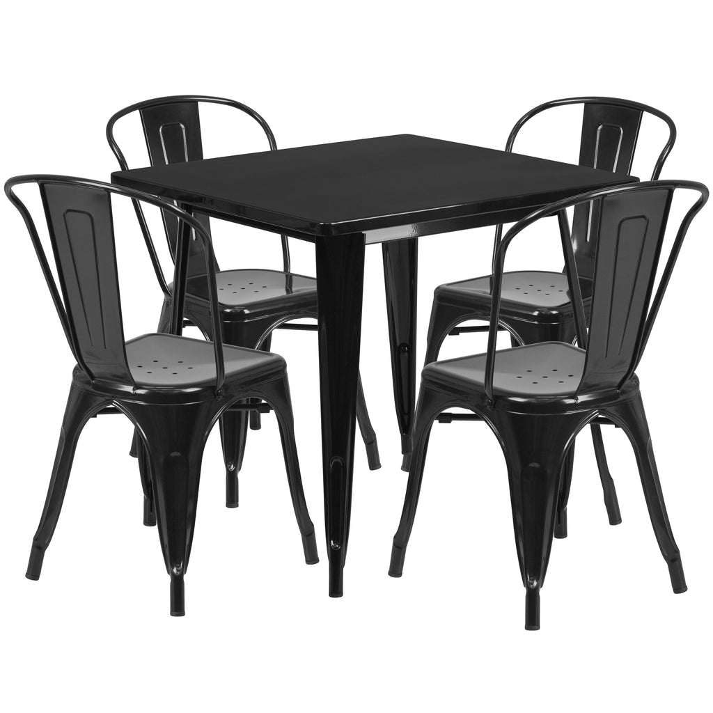 31.5'' Square Metal Indoor-Outdoor Table Set with 4 Stack Chairs