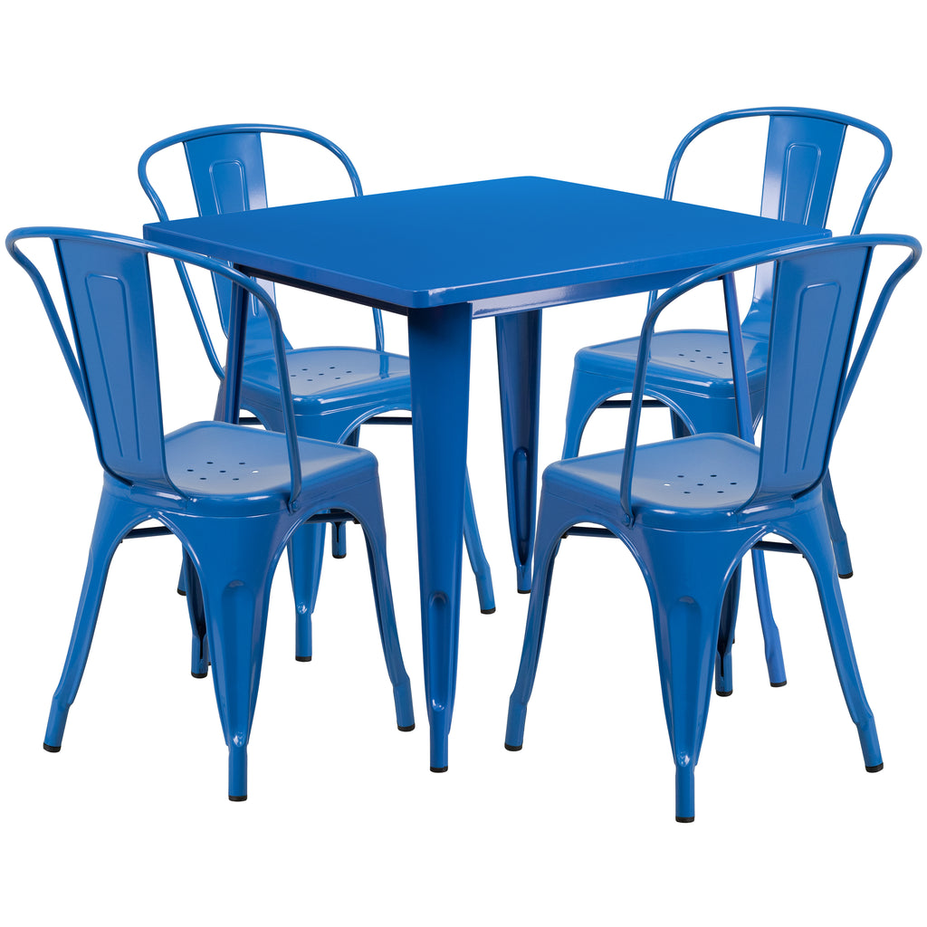 31.5'' Square Metal Indoor-Outdoor Table Set with 4 Stack Chairs