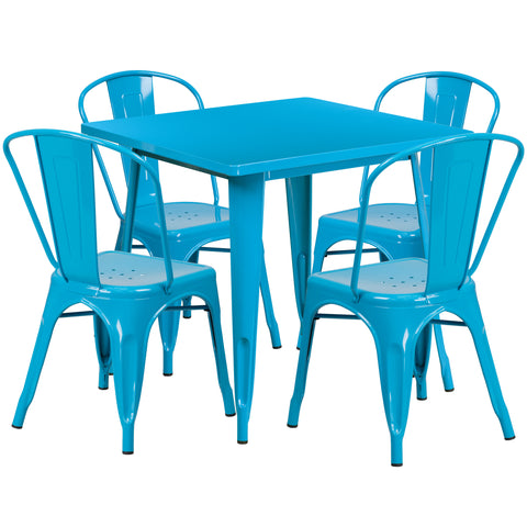 31.5'' Square Metal Indoor-Outdoor Table Set with 4 Stack Chairs