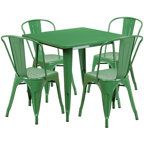 31.5'' Square Metal Indoor-Outdoor Table Set with 4 Stack Chairs