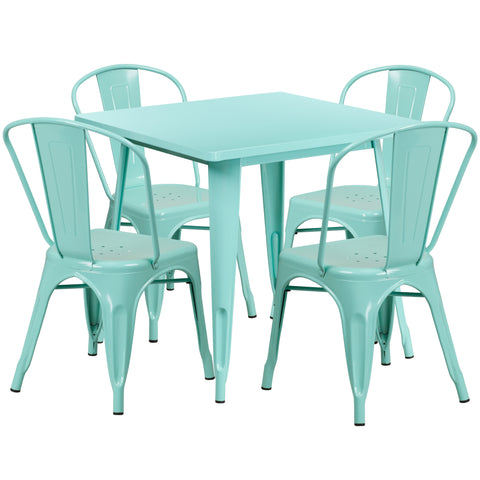 31.5'' Square Metal Indoor-Outdoor Table Set with 4 Stack Chairs