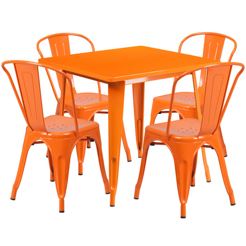 31.5'' Square Metal Indoor-Outdoor Table Set with 4 Stack Chairs