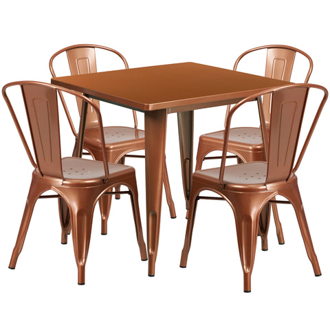 31.5'' Square Metal Indoor-Outdoor Table Set with 4 Stack Chairs