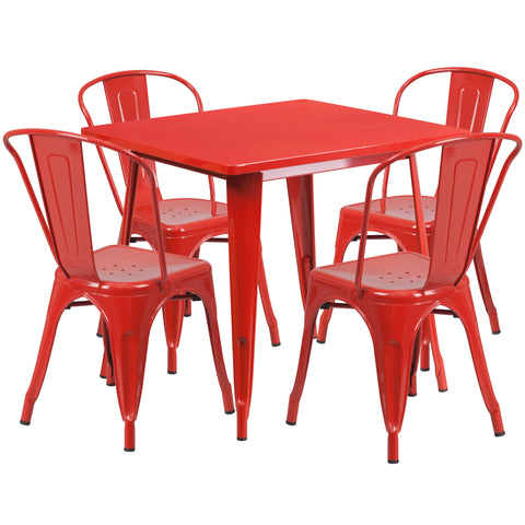 31.5'' Square Metal Indoor-Outdoor Table Set with 4 Stack Chairs