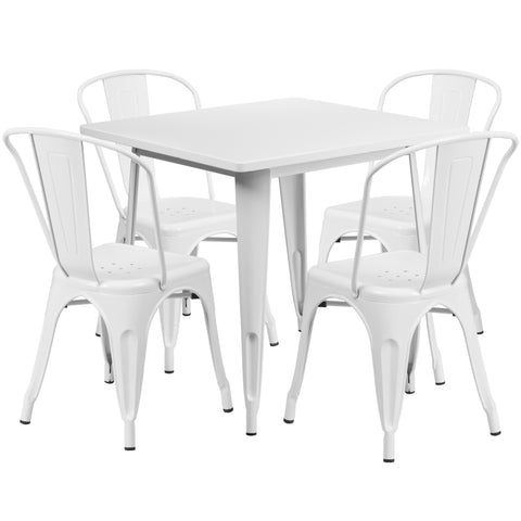 31.5'' Square Metal Indoor-Outdoor Table Set with 4 Stack Chairs