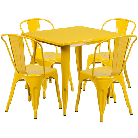31.5'' Square Metal Indoor-Outdoor Table Set with 4 Stack Chairs