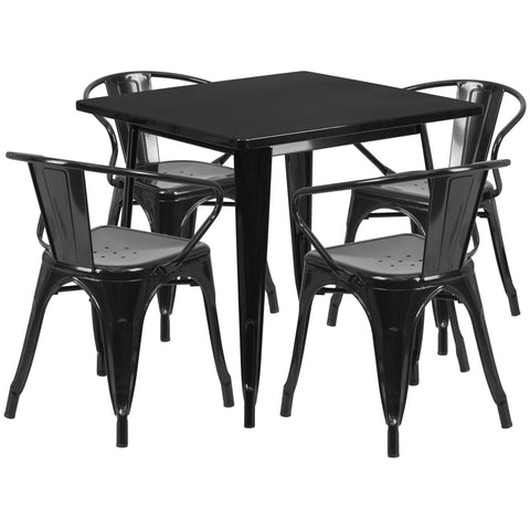 31.5'' Square Metal Indoor-Outdoor Table Set with 4 Arm Chairs