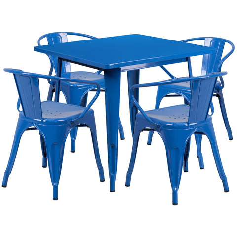 31.5'' Square Metal Indoor-Outdoor Table Set with 4 Arm Chairs