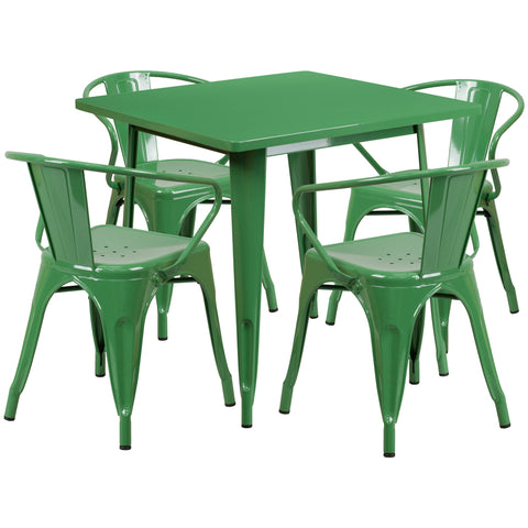 31.5'' Square Metal Indoor-Outdoor Table Set with 4 Arm Chairs