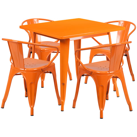 31.5'' Square Metal Indoor-Outdoor Table Set with 4 Arm Chairs