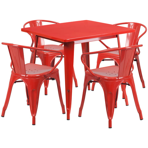 31.5'' Square Metal Indoor-Outdoor Table Set with 4 Arm Chairs