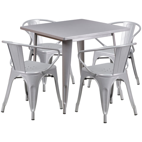 31.5'' Square Metal Indoor-Outdoor Table Set with 4 Arm Chairs