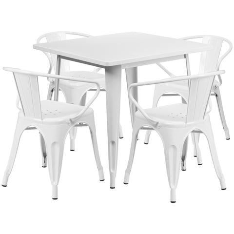 31.5'' Square Metal Indoor-Outdoor Table Set with 4 Arm Chairs