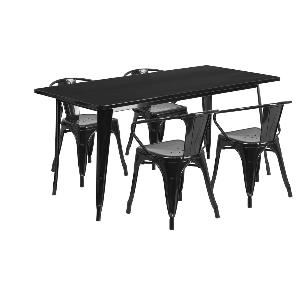 31.5'' x 63'' Rectangular Metal Indoor-Outdoor Table Set with 4 Arm Chairs