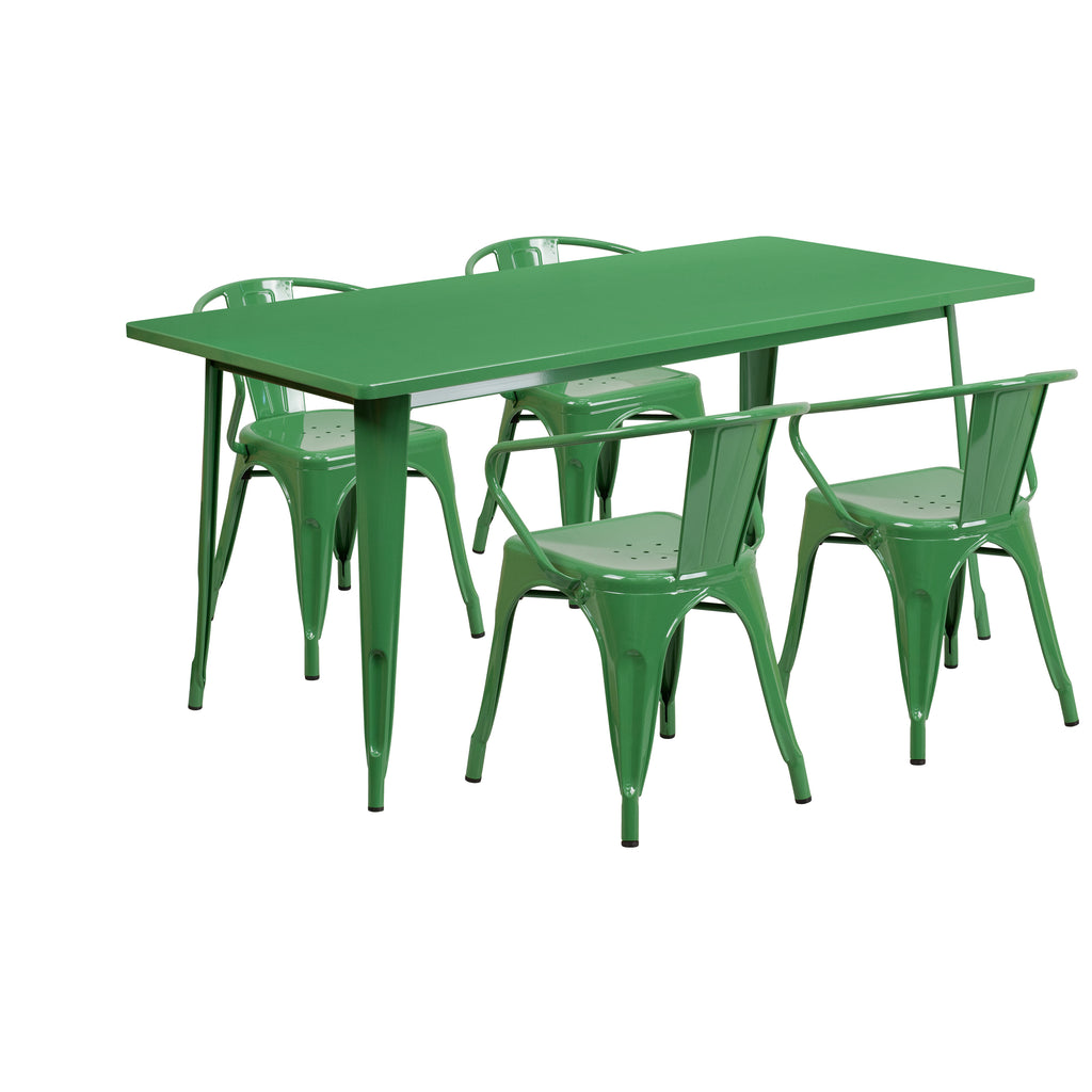 31.5'' x 63'' Rectangular Metal Indoor-Outdoor Table Set with 4 Arm Chairs