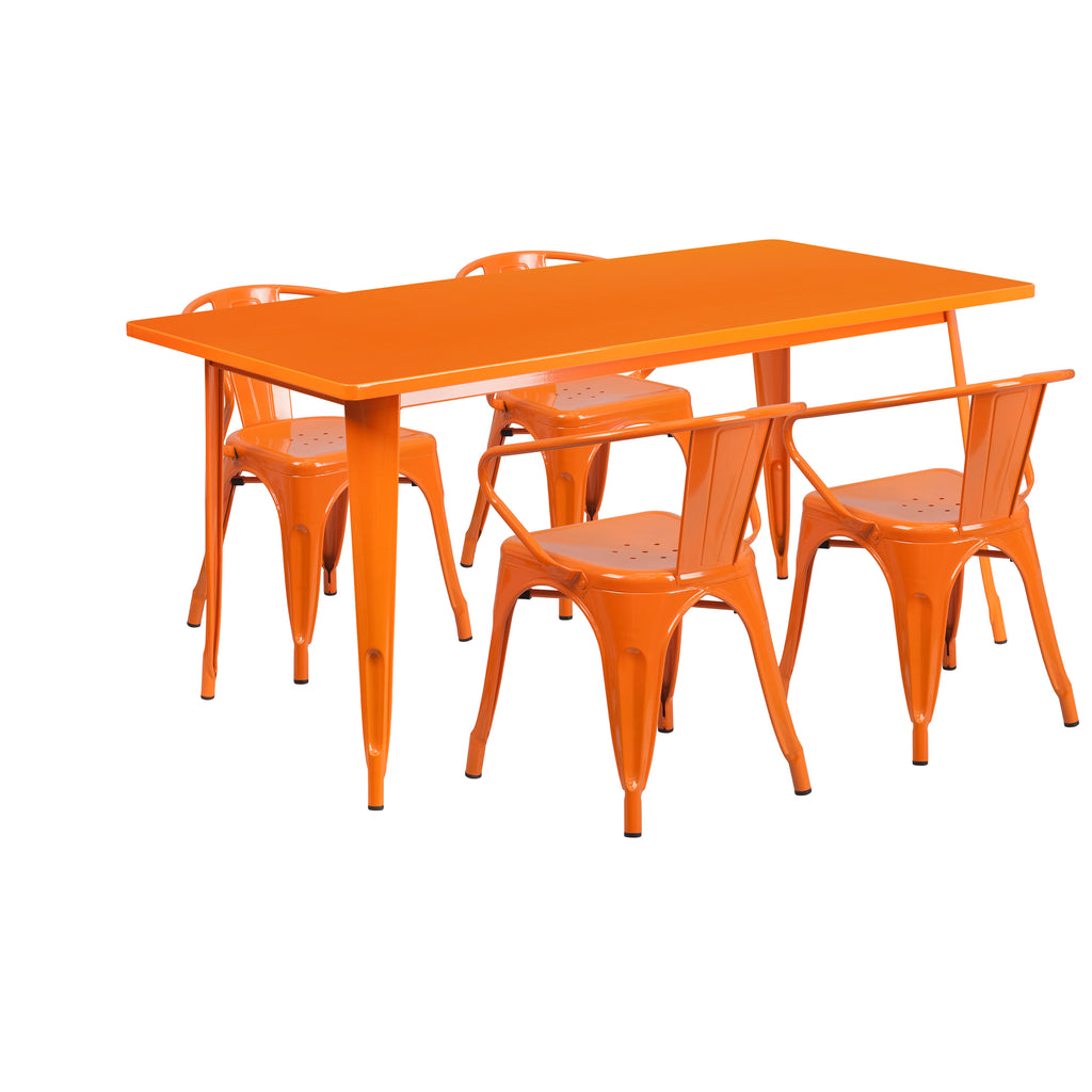 31.5'' x 63'' Rectangular Metal Indoor-Outdoor Table Set with 4 Arm Chairs