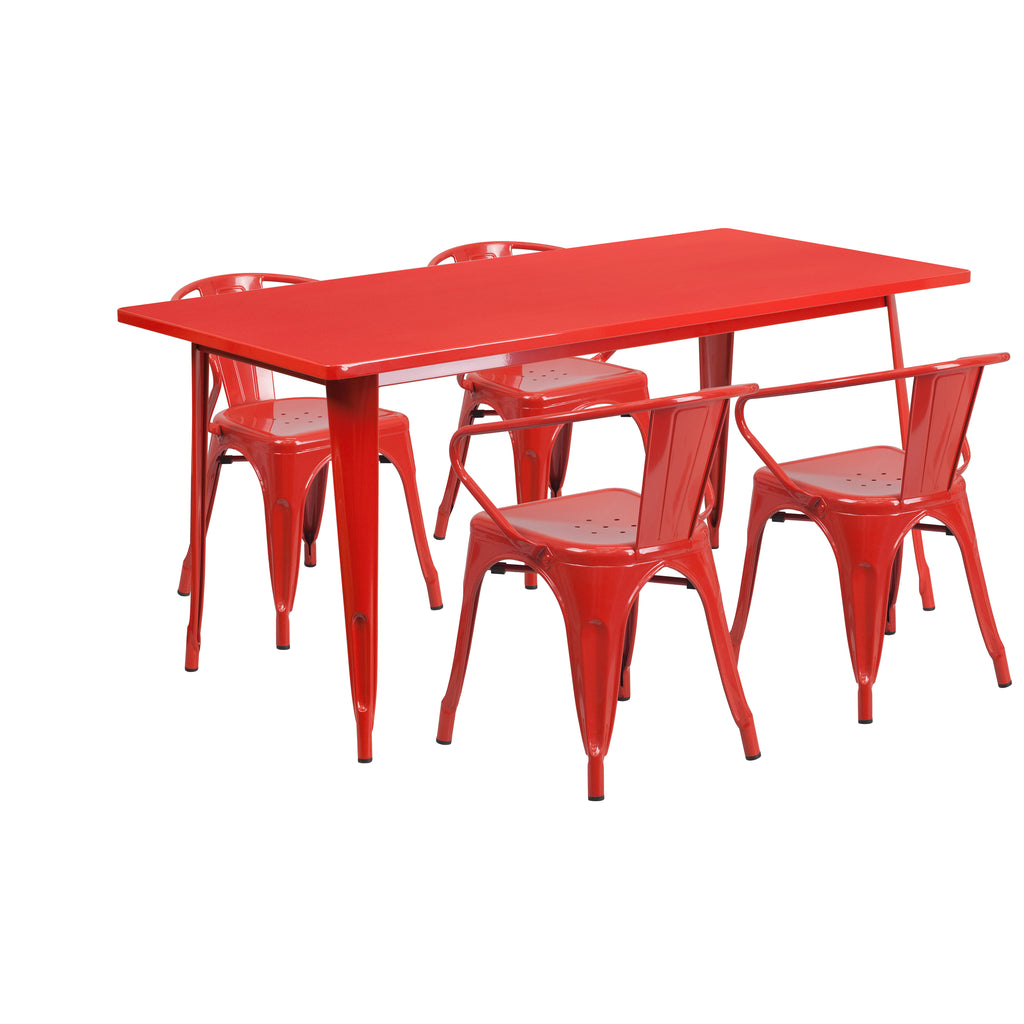 31.5'' x 63'' Rectangular Metal Indoor-Outdoor Table Set with 4 Arm Chairs