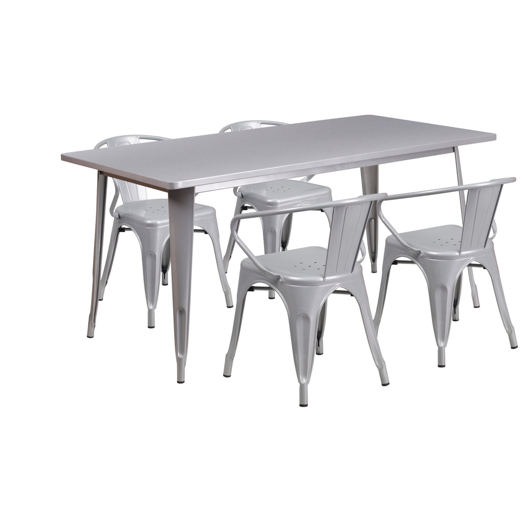 31.5'' x 63'' Rectangular Metal Indoor-Outdoor Table Set with 4 Arm Chairs