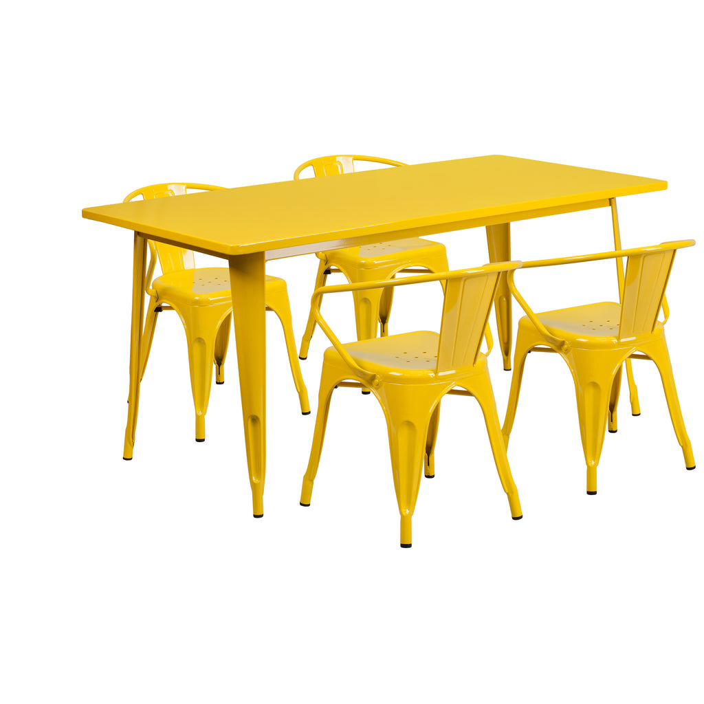 31.5'' x 63'' Rectangular Metal Indoor-Outdoor Table Set with 4 Arm Chairs