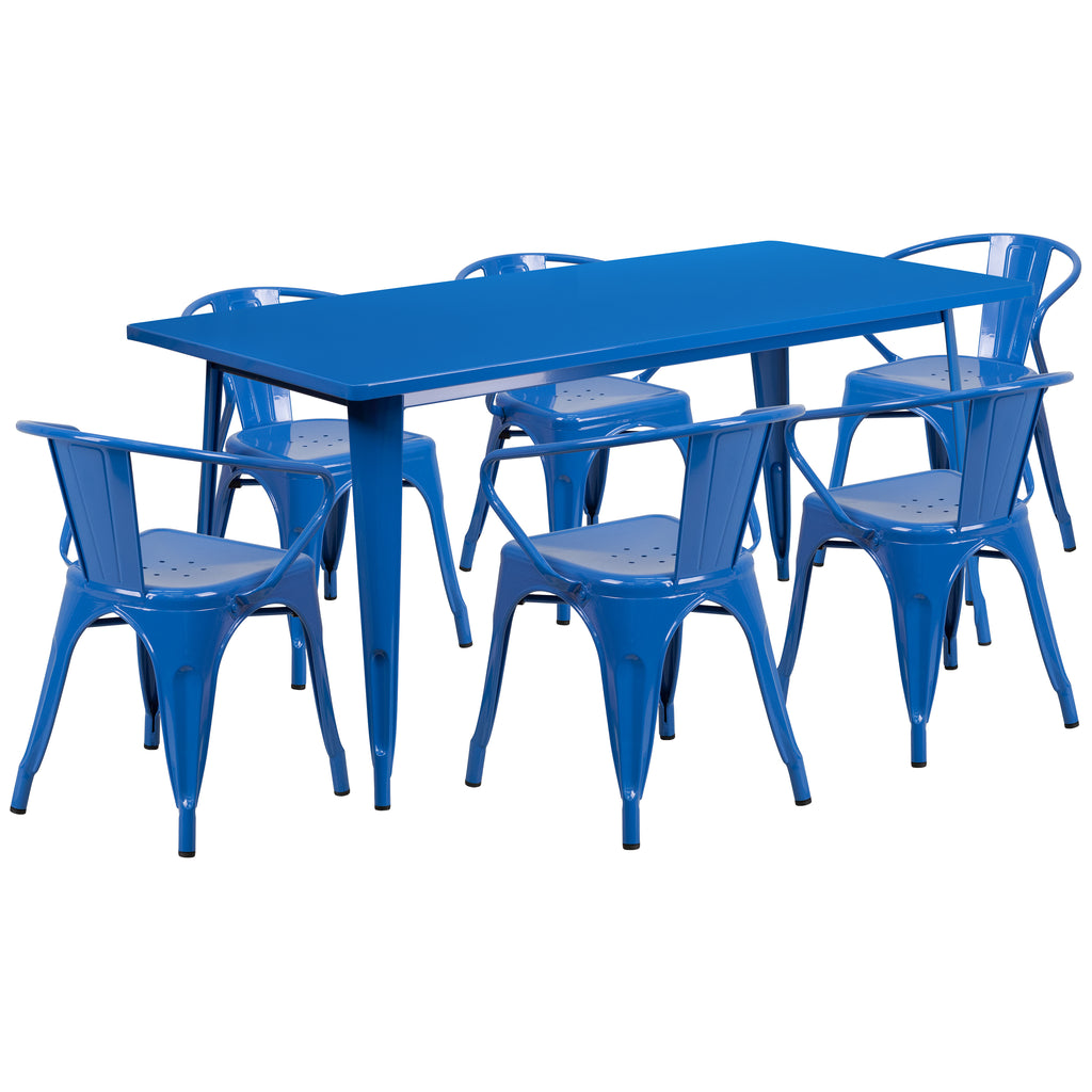 31.5'' x 63'' Rectangular Metal Indoor-Outdoor Table Set with 6 Arm Chairs