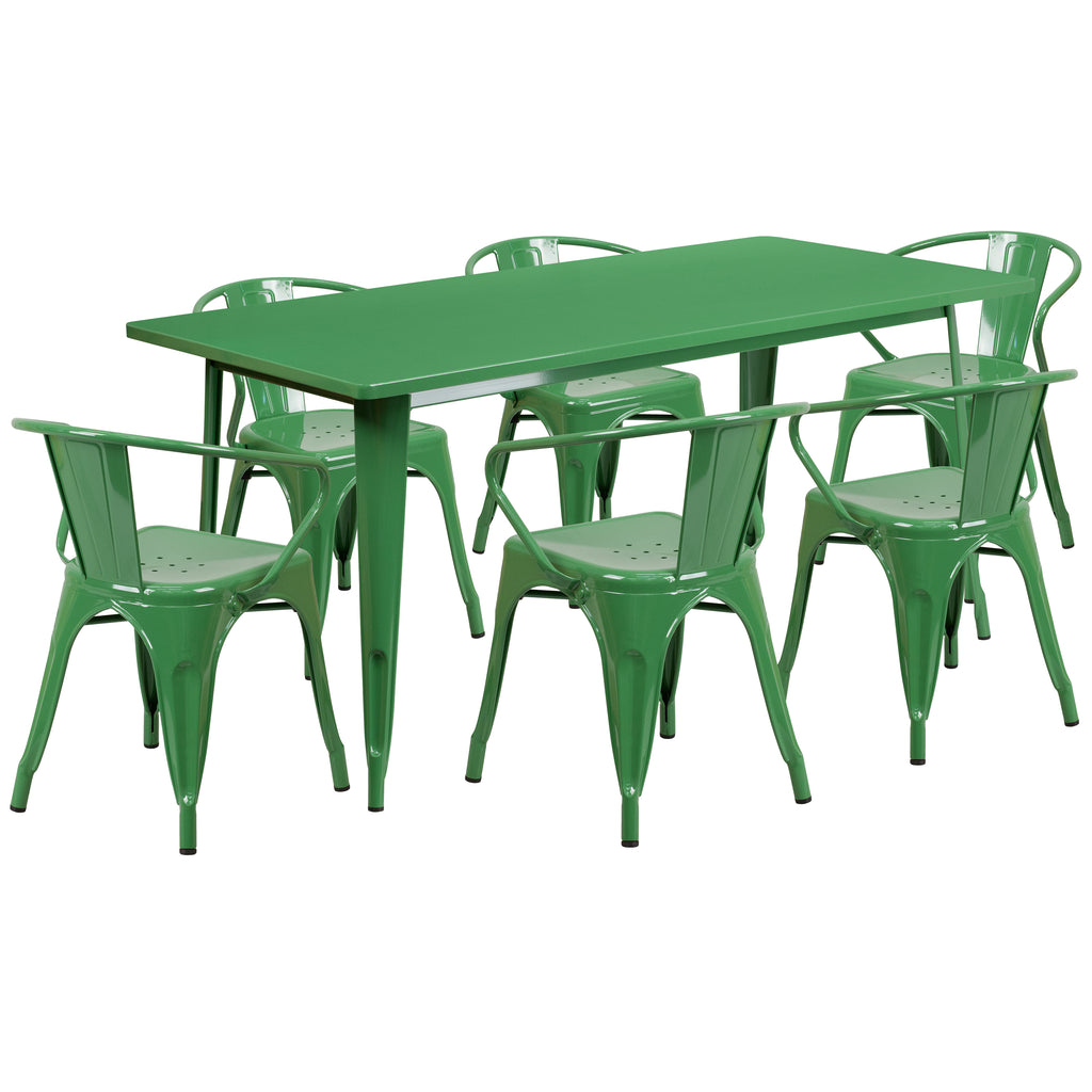 31.5'' x 63'' Rectangular Metal Indoor-Outdoor Table Set with 6 Arm Chairs