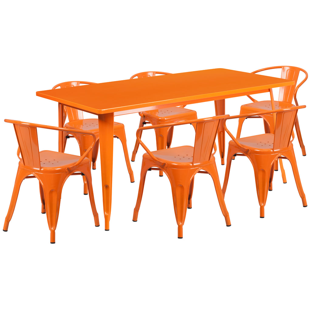 31.5'' x 63'' Rectangular Metal Indoor-Outdoor Table Set with 6 Arm Chairs