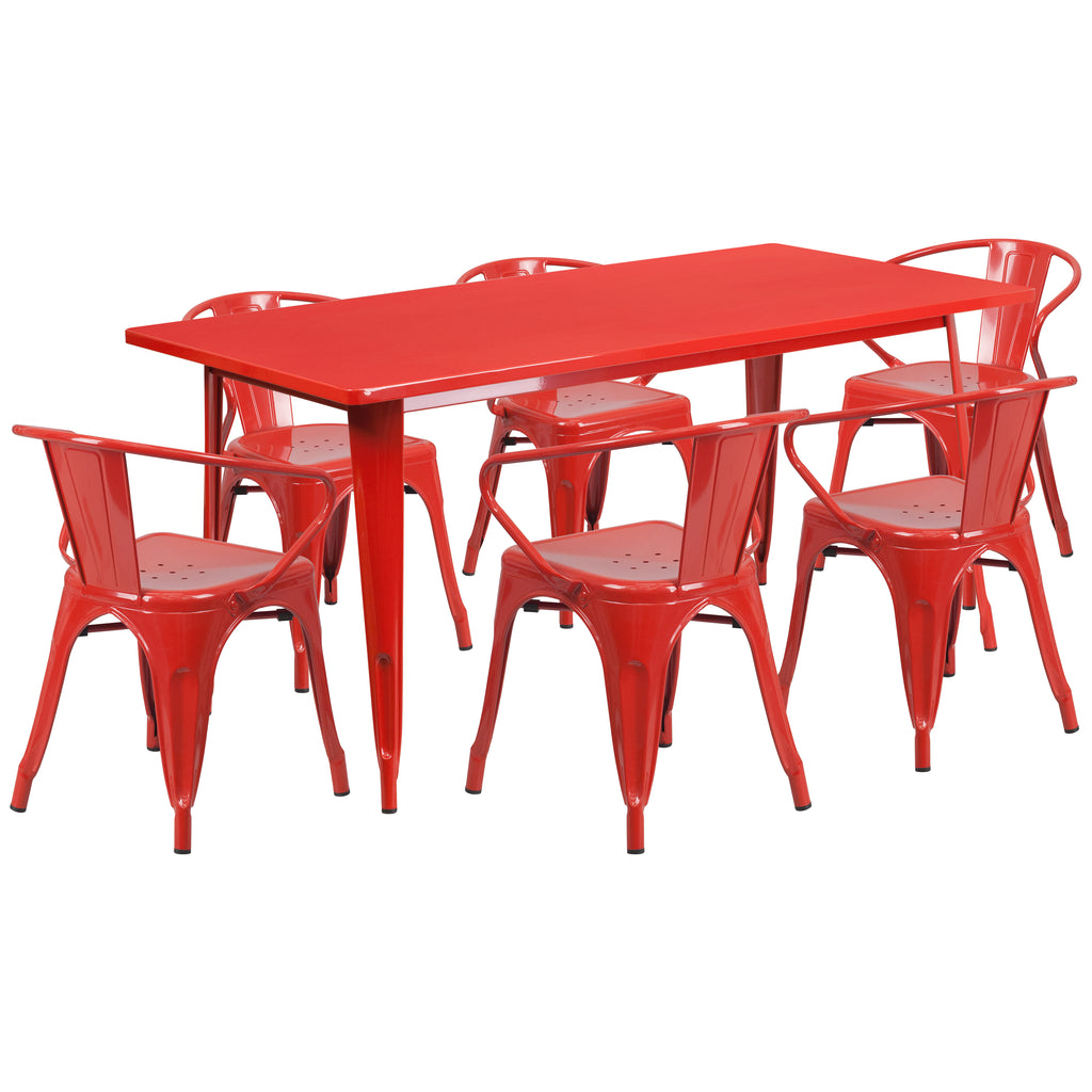 31.5'' x 63'' Rectangular Metal Indoor-Outdoor Table Set with 6 Arm Chairs