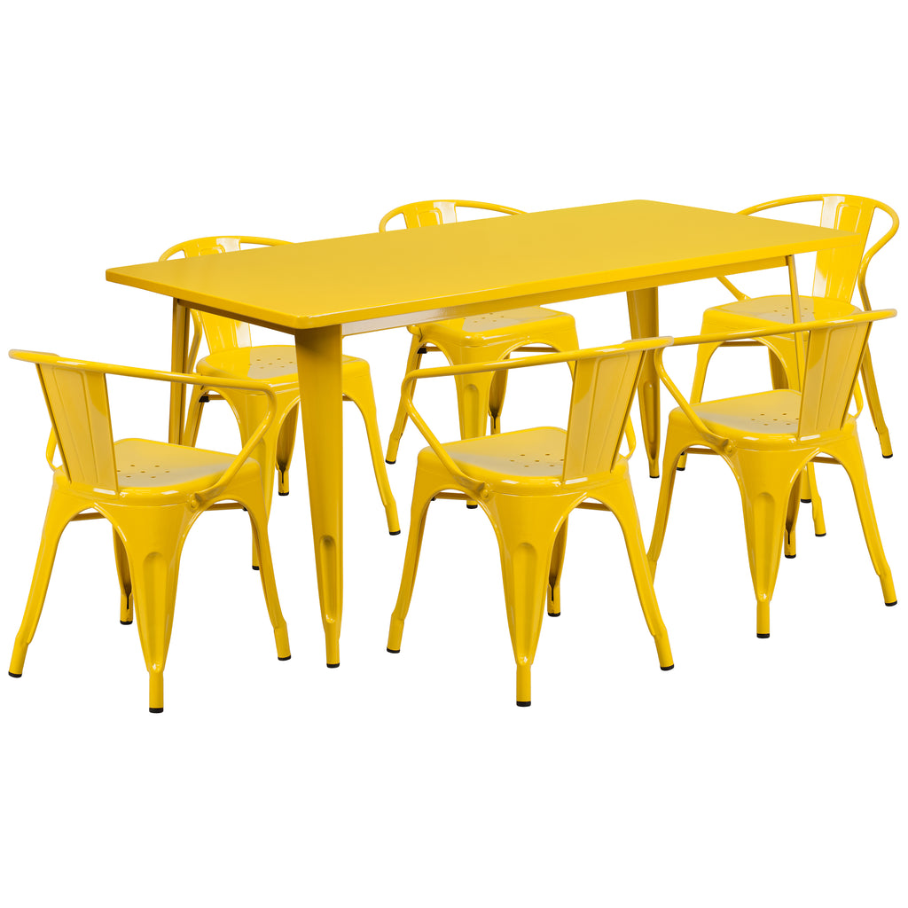 31.5'' x 63'' Rectangular Metal Indoor-Outdoor Table Set with 6 Arm Chairs
