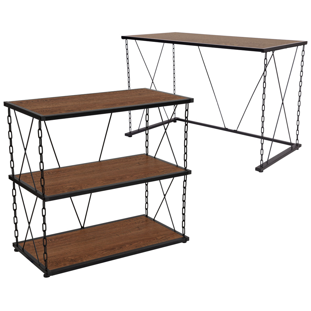 Vernon Hills Collection Wood Grain Finish Computer Desk and Two Shelf Bookshelf with Chain Accent Metal Frame