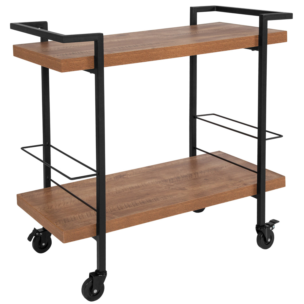 Castleberry Wood Grain and Iron Kitchen Serving and Bar Cart