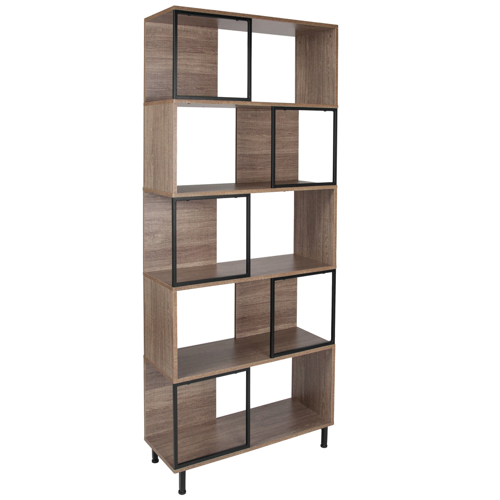 Paterson Collection 29.75"" x 72.25"" Wood Grain Finish Bookshelf and Storage Cube